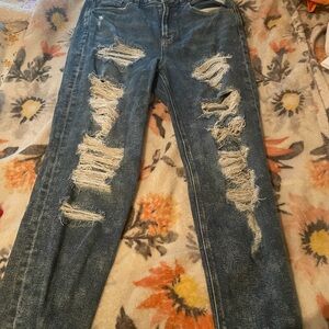 American Eagle Outfitters Blue Skinny Jeans with Distressed Details